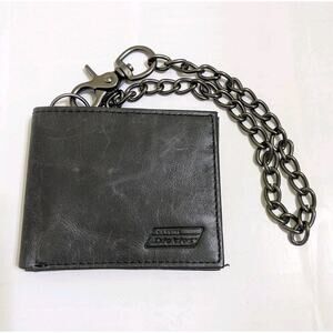 Dickie Genuine Black Leather Slimfold RFID Wallet Chain NEW Data Protection